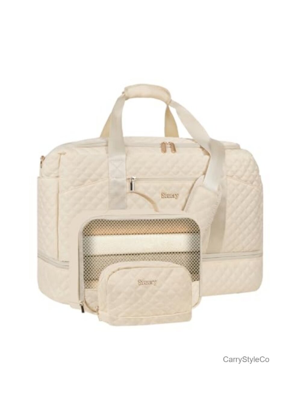 Large Weekender Duffel Bag with Toiletry Bag, Shoe Compartment, Faux Leather